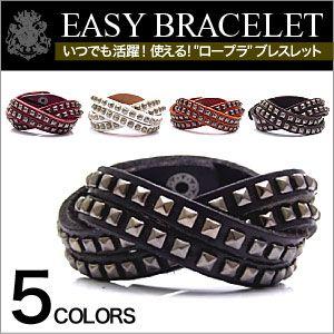 レザーブレスレット メンズ スタッズ 皮・革 2連・2重巻き 4連風 gobr0005 腕周り約14...