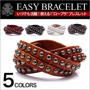 レザーブレスレット メンズ スタッズ 皮・革 2連・2重巻き 4連風 gobr0006 腕周り約14...