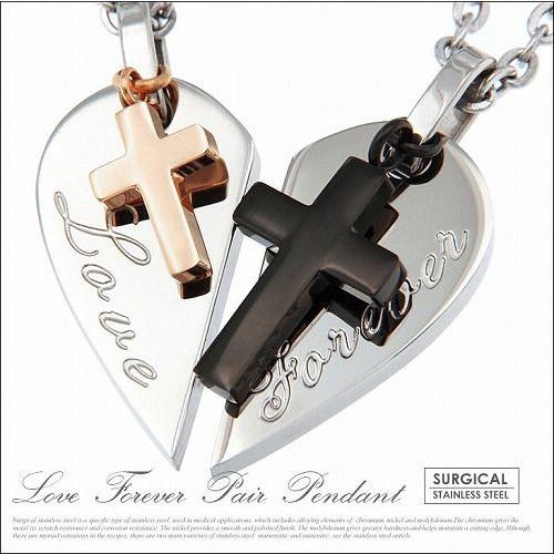nec00167 ２人揃えばハートが完成 ペアネックレス ステンレス メンズ・レディース ピンクゴー...