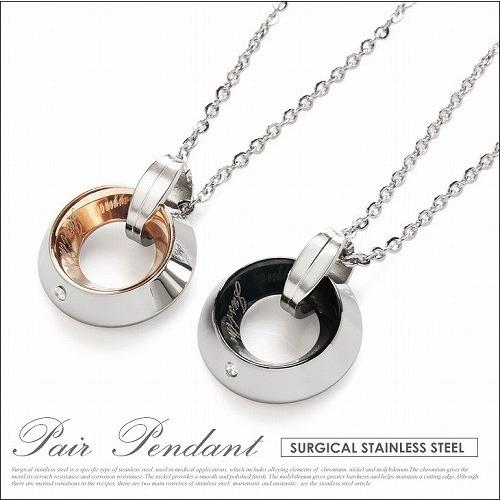 nec00215 シンプルサークル[ペアネックレス ステンレス メンズ・レディース リング ピンク ...