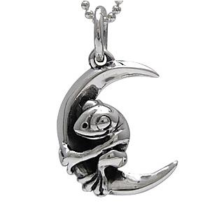 シルバーアクセサリー ペンダント・ネックレス かえる・蛙 月 pe1516 チェーン付き