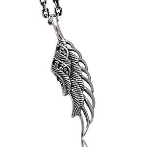 シルバーアクセサリー/ネックレス・ペンダント/翼・羽根/ブラックジルコニア/pe1546/c0076-50cmチェーン付き