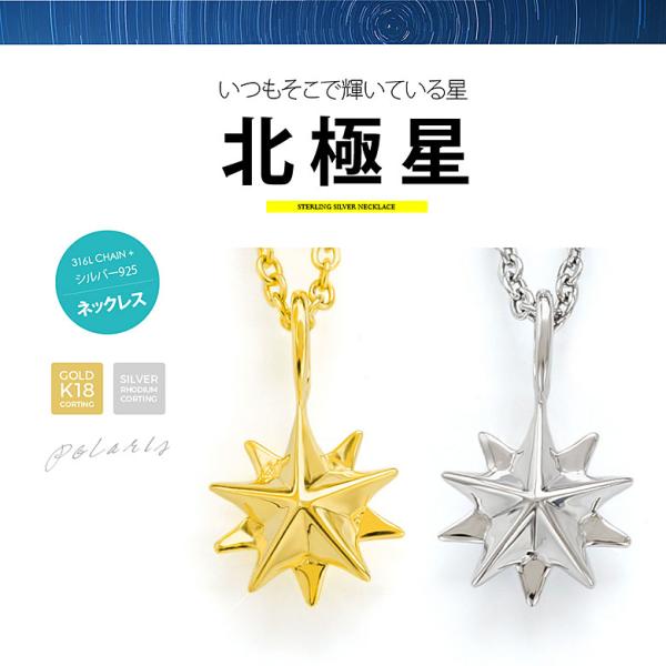 北極星 pe2209 シルバーアクセサリー ネックレス 男女兼用 北極星 45cm+5cmのステンレ...
