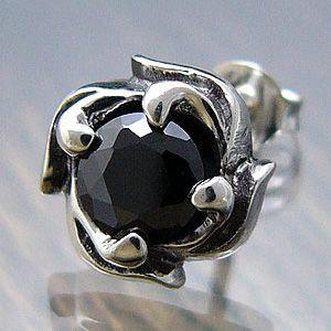 シルバーアクセサリー ピアス シルバー925 ブラックジルコニア 黒薔薇 pi0248 バラ売り
