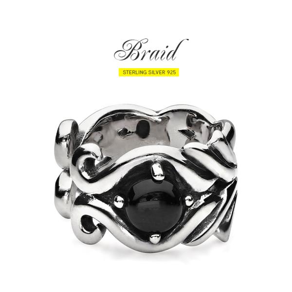 イヤーカフ メンズ 編み込み オニキス 黒 シルバー925 アクセサリー pi0576 片耳用売り