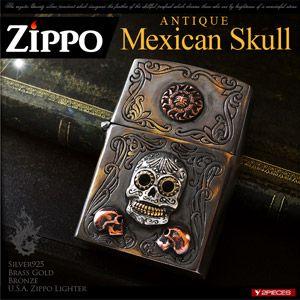 ZIPPO ジッポ ライター シルバー アンティーク メキシカンスカル チベタンスカル メンズ so...