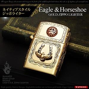 ZIPPO ジッポ ライター ネイティブ シルバー925 イーグル ホースシュー 馬蹄 ブラスゴール...