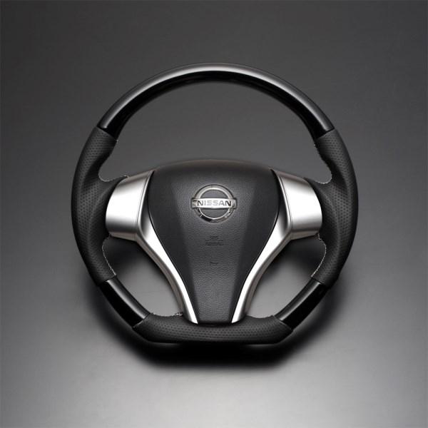 FEGGARI フェガーリ ハイグレード ウッド&amp;レザーステアリング ピアノブラック/黒木目/綾織り...