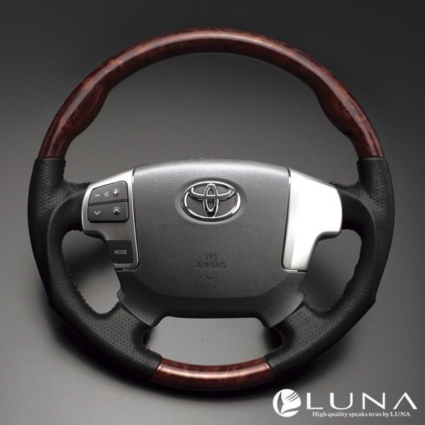 【LUNA ステアリング】トヨタ ハイエース 200系 4型 ウッド＆レザーステアリング 茶木目 ガ...