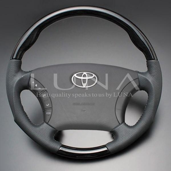 【LUNA ステアリング】トヨタ ハイエース 200系 1〜3型 ウッド＆レザーステアリング 黒木目...