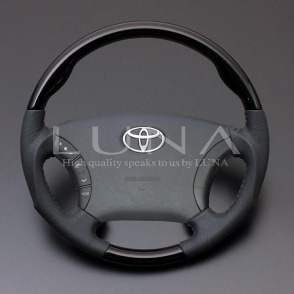 【LUNA ステアリング】トヨタ ハイエース 200系 1〜3型 ウッド＆レザーステアリング ピアノ...