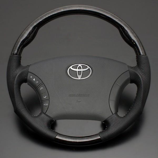 【LUNA ステアリング】トヨタ ハイエース 200系 1〜3型 ウッド＆レザーステアリング マホガ...