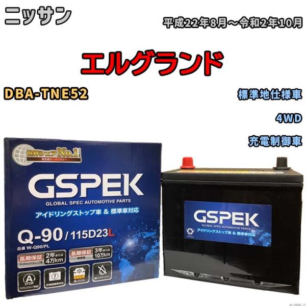 バッテリー デルコア(Delcor) GSPEK ニッサン エルグランド DBA-TNE52 平成2...