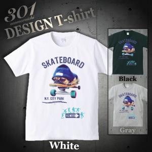 Tシャツ メンズ 半袖 ブランド ユニセックス Skateboard スケボー スケボー犬 パグ NY ニューヨーク ストリート クルーネック プリントTシャツ｜301