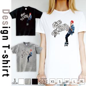 Tシャツ レディース 半袖 トップス ブランド ユニセックス メンズ プリントTシャツ GO SKATE Skateboard スケボー ファンキー ニューヨーク ストリート｜301-shop
