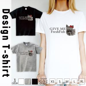 Tシャツ レディース 半袖 トップス ブランド ユニセックス メンズ プリントTシャツ ネコ カワイイ 魚｜301-shop