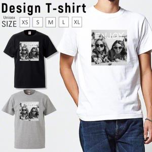 Tシャツ メンズ 半袖 ブランド ユニセックス モノクロ フォトプリント kids ENJOY かわいい おしゃれ クルーネック プリントTシャツ｜301-shop