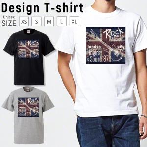 Tシャツ メンズ 半袖 ブランド ユニセックス ROCK 星条旗 ロンドン イギリス ギター music ビンテージ おしゃれ クルーネック プリントTシャツ