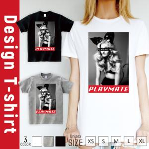 Tシャツ レディース 半袖 トップス ブランド ユニセックス メンズ プリントTシャツ ノーブランド PLAYMATE バニーガール NO COMMENT PARIS｜301-shop