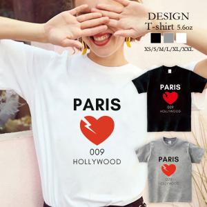 Tシャツ レディース 半袖 トップス ブランド ユニセックス メンズ プリントTシャツ ペア PARIS ハート ロゴ ハリウッド 009 海外 おしゃれ｜301-shop