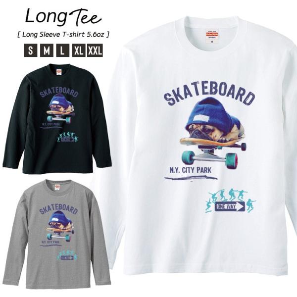 Tシャツ メンズ ロンT 長袖 ブランド Uネック Skateboard スケボー スケボー犬 パグ...