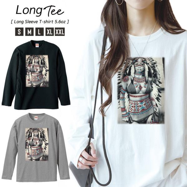 Tシャツ レディース ロンT 長袖 カットソー BOHO NATIVE TRIBAL ネイティブ ト...