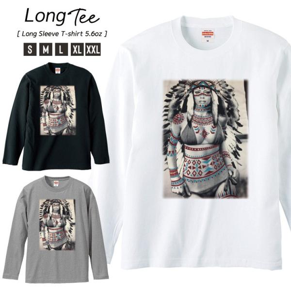 Tシャツ メンズ ロンT 長袖 ブランド Uネック BOHO NATIVE TRIBAL ネイティブ...