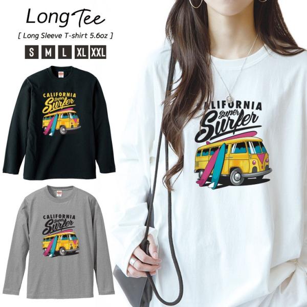 Tシャツ レディース ロンT 長袖 ユニセックス クルーネック Uネック カリフォルニア サーフバス...