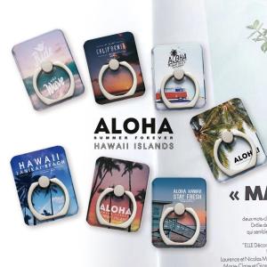 スマホリング スマートフォン 落下防止 スタンド iPhone Xperia Galaxy AQUOS ARROWS ペア おしゃれ hawaii aloha photo 海 夏 パーム ハワイ 夕焼け｜301-shop