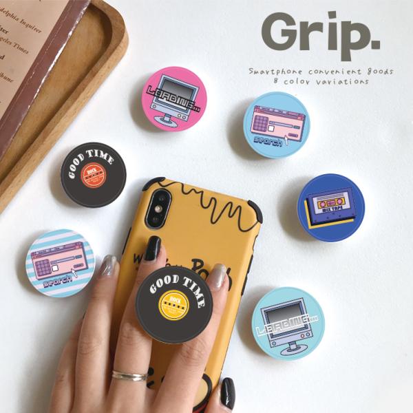 スマホグリップ 韓国 おしゃれ かわいい イラスト ストリート レコード レトロ スマホリング グリ...