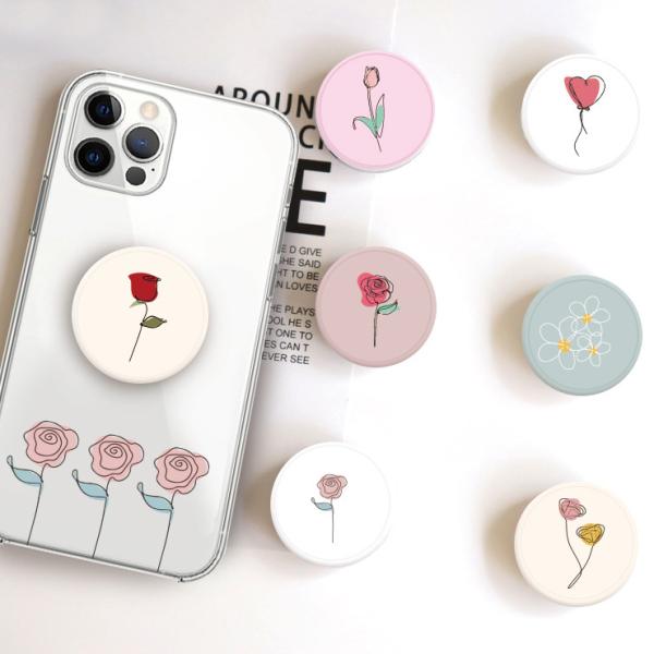 スマホグリップ 韓国 おしゃれ かわいい 一輪の花 くすみカラー ニュアンス 薔薇 スマホリング グ...
