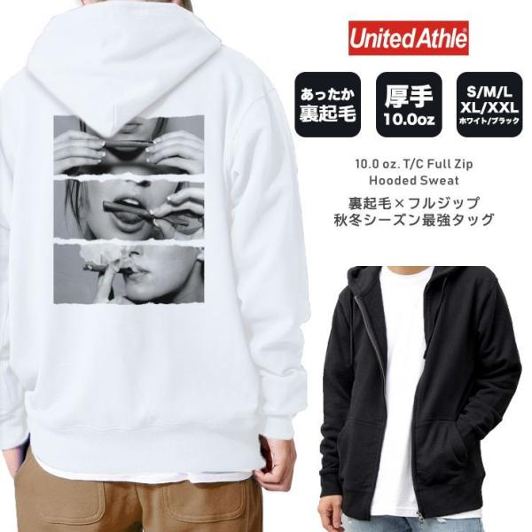 パーカー メンズ 厚手 パーカ ジップアップパーカー 裏起毛 長袖 バックプリント weed ガンジ...