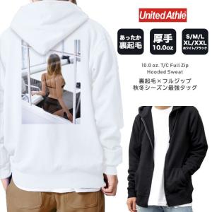 パーカー メンズ 厚手 パーカ ジップアップパーカー 裏起毛 長袖 バックプリント セクシー 美女 外人 窓 ビル ランジェリー
