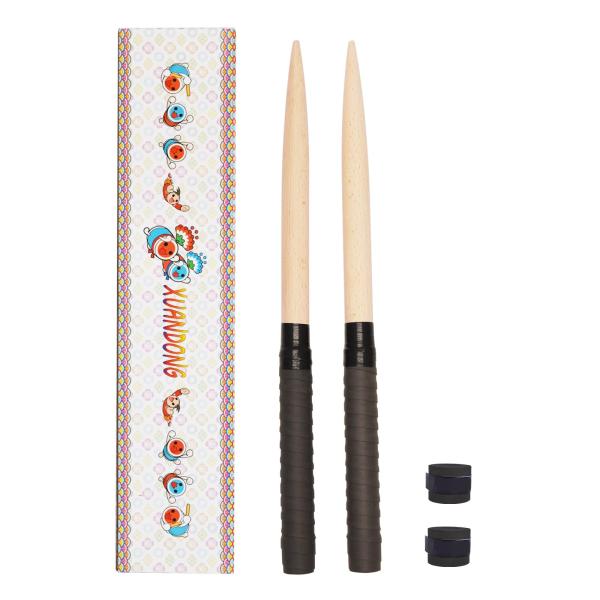XUANDONG マイバチ 太鼓バチ 交換用グリップ 木製 硬材 テーパー加工 2本セット 380ミ...