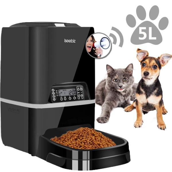 自動給餌器 Iseebiz 猫 犬用ペット自動餌やり機 5L大容量 1日4食で最大20日連続自動給餌...