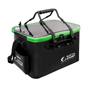 ワタチャンプ (WATACHAMP) 活かしバッカン 40cm 29L 折りたたみ釣り用バケツ 透明蓋付き 酸素ポンプ収納 + 2 本ロッドホルダー
