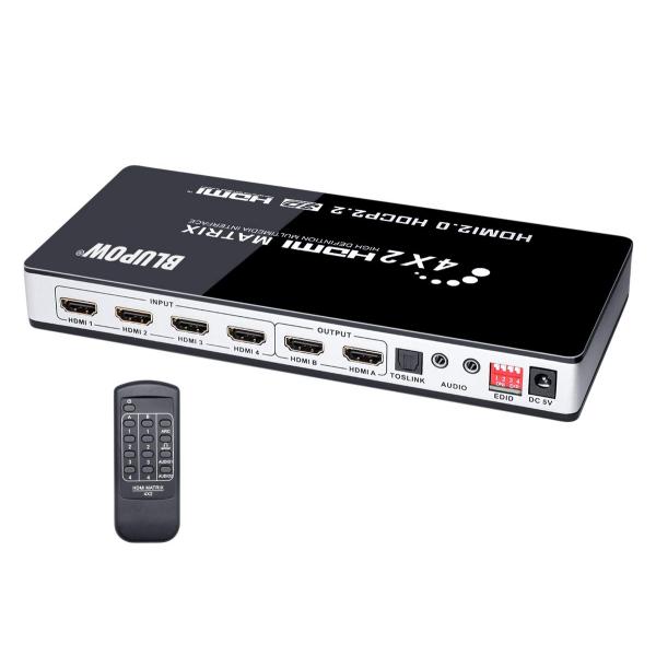 BLUPOW HDMIマトリックス セレクター 4入力2出力 + 音声分離(光デジタル・3.5mmス...