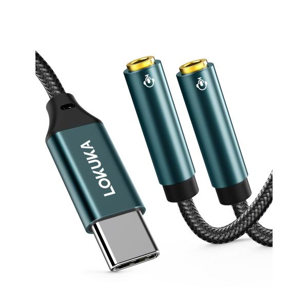 USB-C オーディオ分配ケーブル 二股 4極 分岐 DAC搭載 ハイレゾ対応【30CM】