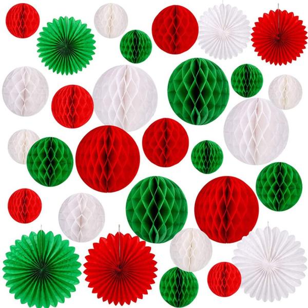 DUOLEIMI クリスマス ハニカムボール ペーパーファン 飾り付けセット 30点セット ペーパー...