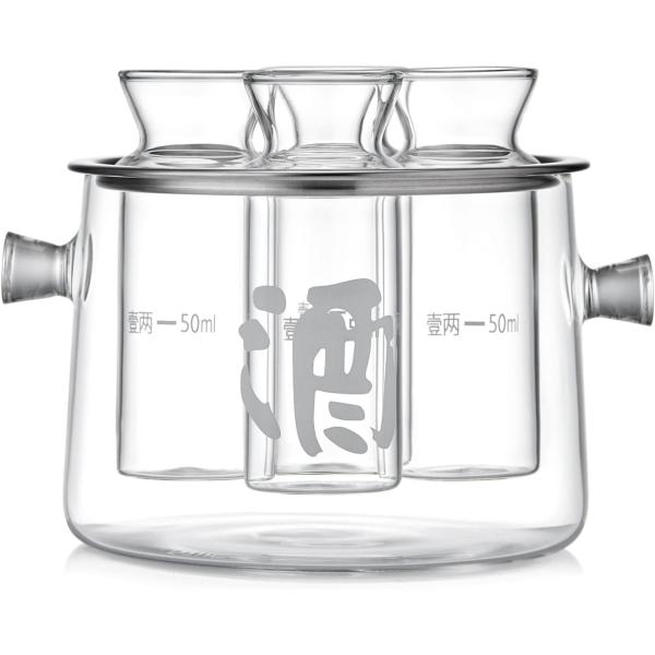 POKALOTEA 酒燗器 熱燗器セット 耐熱ガラス 耐熱温度差170度 湯煎式お燗器 酒かん器 酒...