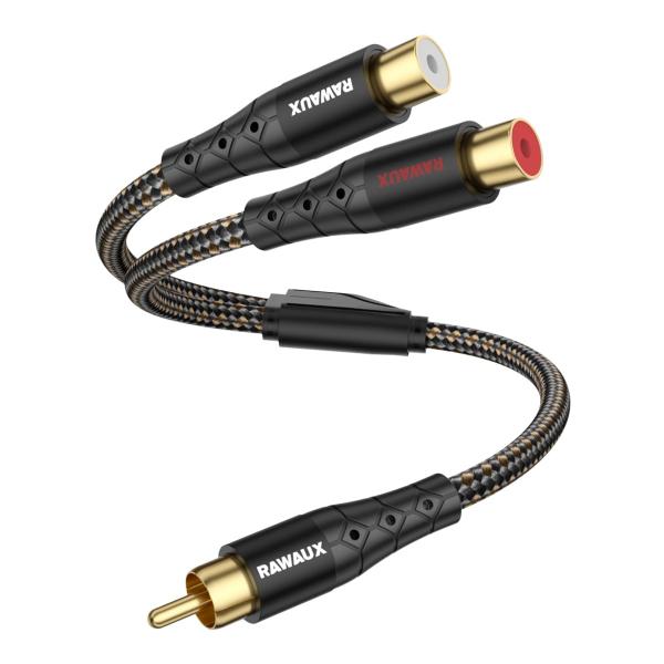 RAWAUX RCA分岐ケーブル Y型 RCA 1オスto 2メス分配 金メッキプラグ モノラルから...
