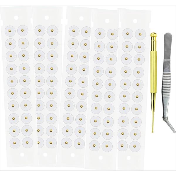 耳つぼジュエリー 100粒 耳ツボシール ピンセット付き 耳ツボジュエリー 耳つぼシール チタン 金...