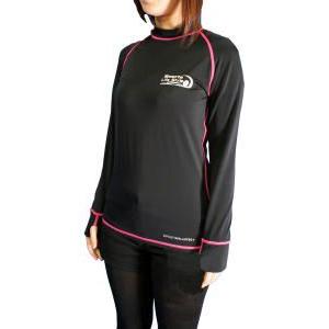 ラッシュガード【長袖】 男女兼用 【黒地/ピンクライン】サイズ:M