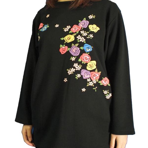 【LＬ】京手描友禅　薔薇 Ｔシャツ  【ブラック】