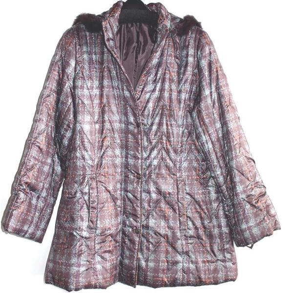 デザイン四角柄フートファー付中わたコート