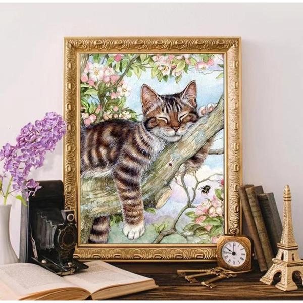 5D ダイヤモンドアート 猫 ねこ 動物 DIY ビーズ絵画キット 図案 初心者 中級者 やり方簡単...