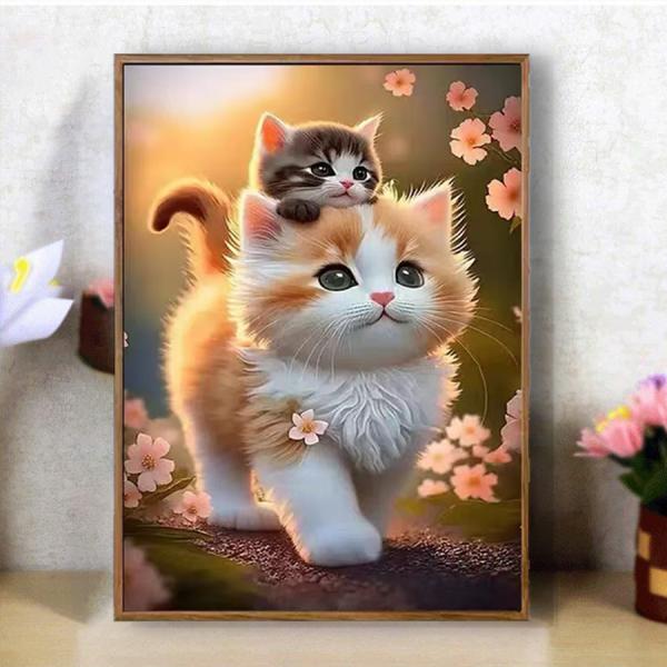 【激安挑戦/厳選品質】 ダイヤモンドアート 初心者 猫 花 刺繍キット 5Dビーズ絵画 人気名作 D...