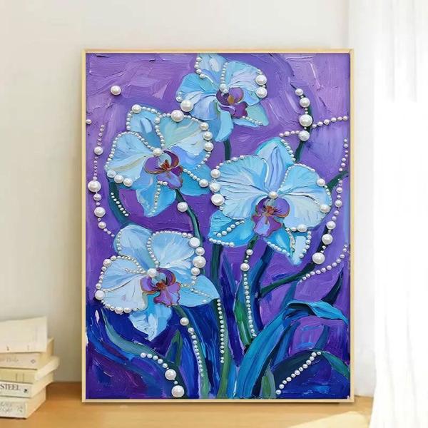 【新登場】パールアート ダイヤモンドアート手芸キット 花 胡蝶蘭 コチョウラン 油絵調 真珠 キラキ...