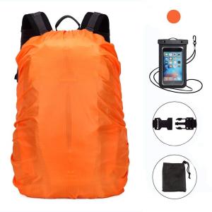 リュックカバー レインカバー オレンジ色　携帯防水ポーチ付き
