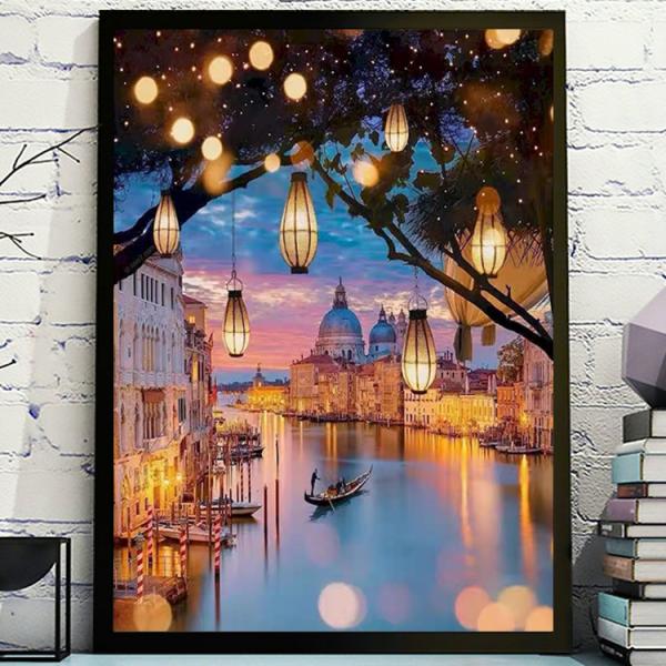 ダイヤモンドアート キット ヨーロッパ 城 川 ランタン ビーズ絵画 人気 やり方簡単 DIY 手作...